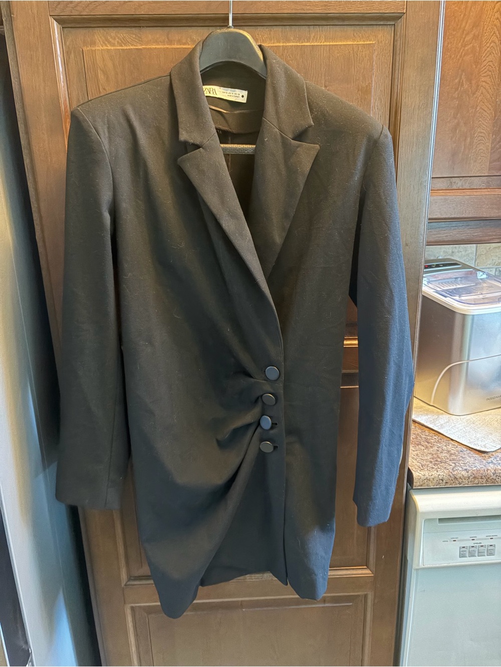 Zara Black Women's Tailored Blazer with Gathered Button Detail